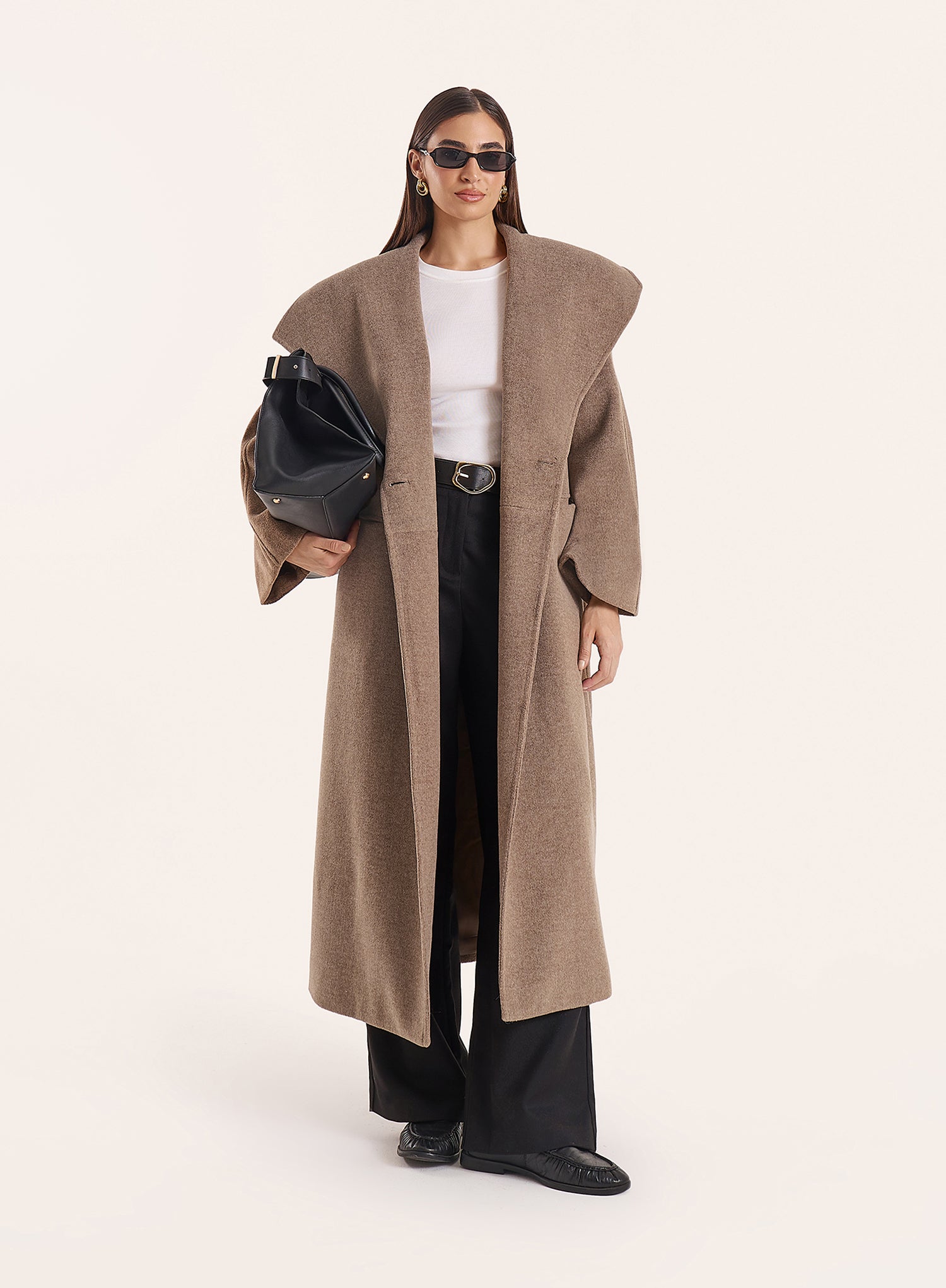 Brown Marl Shawl Collar Longline Coat